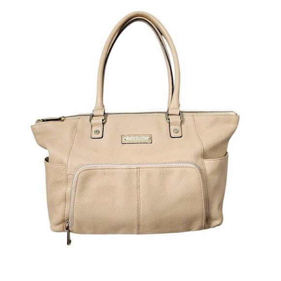 Calvin Klein Leather Beige Carryall Organizing Tote Shoulder Bag - Picture 1 of 14